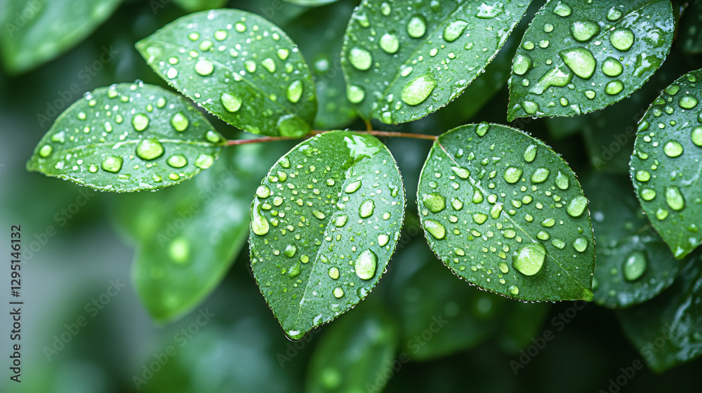 Aufkleber water droplets forming on a leaf's surface, reflecting the pure essence of nature in a calm and refr