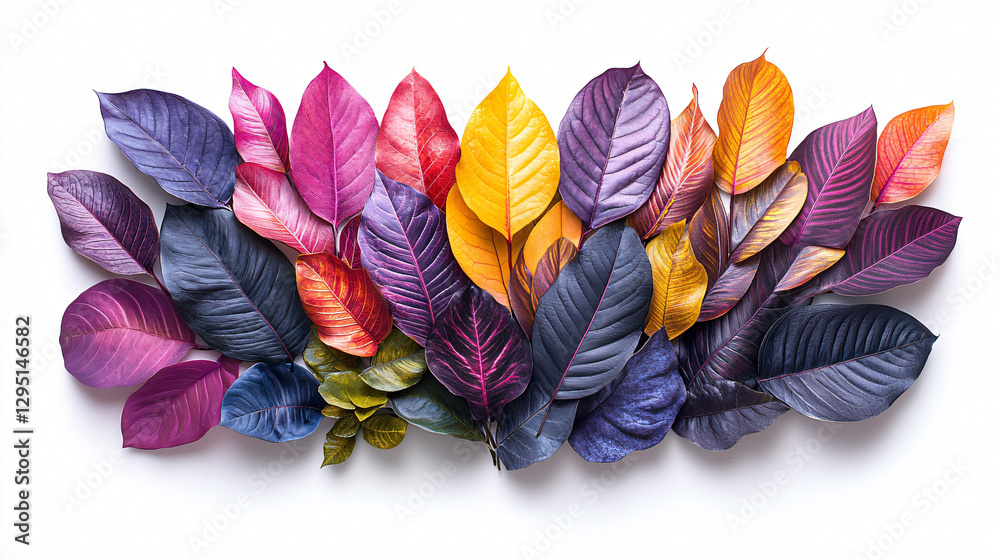Poster a stunning collection of colorful leaves displaying an array of rich colors including greens, reds, 