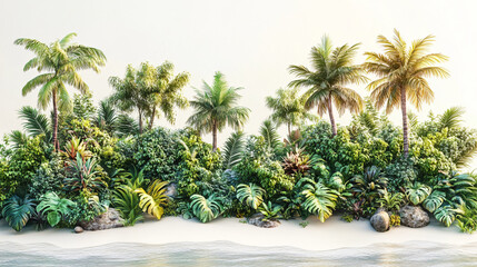 Fototapeta premium Lush row of tall palm trees standing gracefully against a brilliant blue sky on a warm sunny day in a tropical paradise