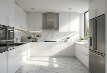Modern White Kitchen with Stainless Steel Appliances - Interior