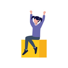 cute little girl sitting on block