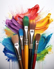 Obraz premium Paintbrushes with colorful paint strokes art supplies 