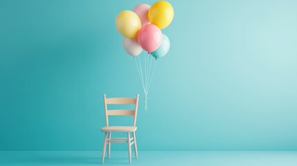 Floating Balloons and Empty Chair in Teal Room