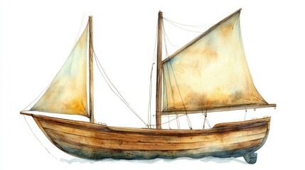 Rustic wooden sailboat frame watercolor clipart maritime art digital illustration calm waters artistic perspective