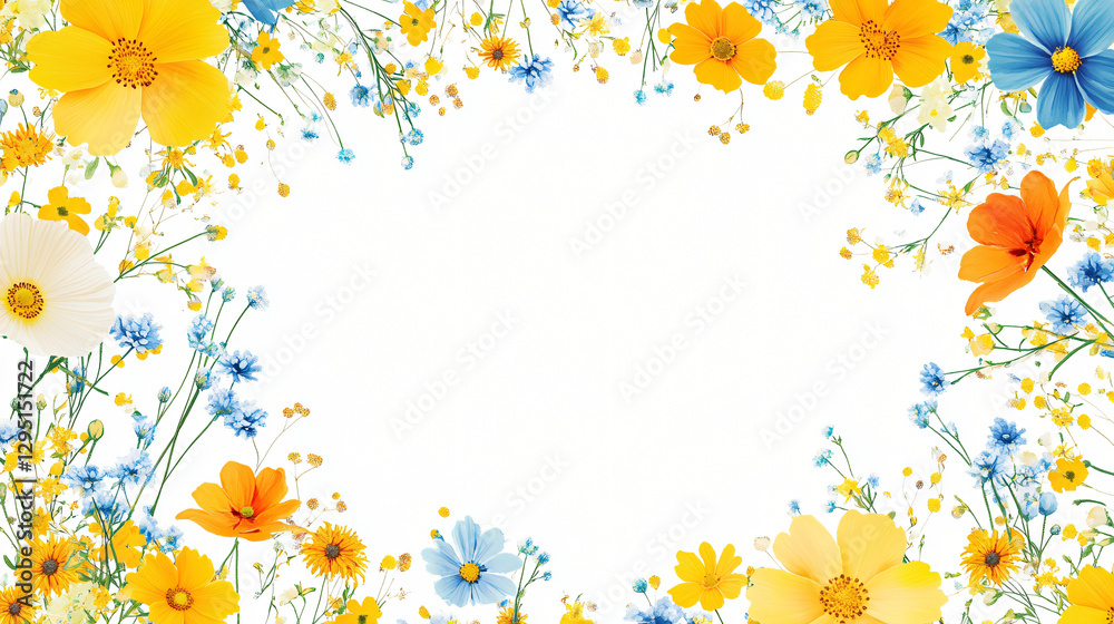 Aufkleber vibrant border of colorful flowers on a pristine white background creating a bright and cheerful atm