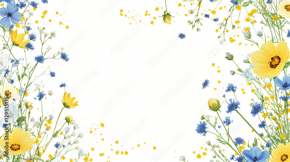 Poster elegant flower border featuring a variety of blooms on a clean white background for a fresh and invi