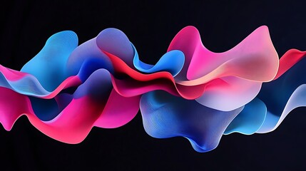 Obraz premium Abstract 3D Render: Flowing Pink and Blue Digital Waveforms on Black Background AI Generated