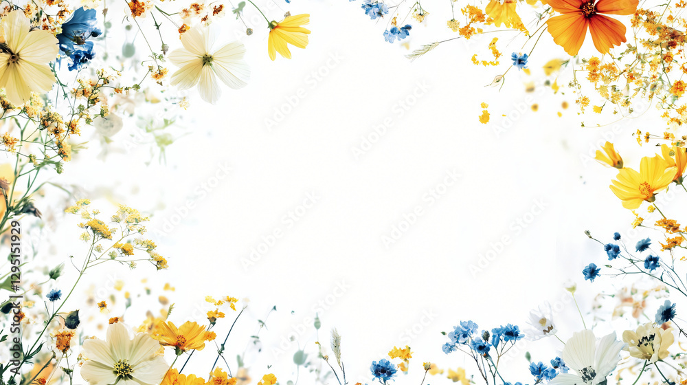 Poster vibrant arrangement of colorful flowers on a clean white background creating a fresh and inviting at