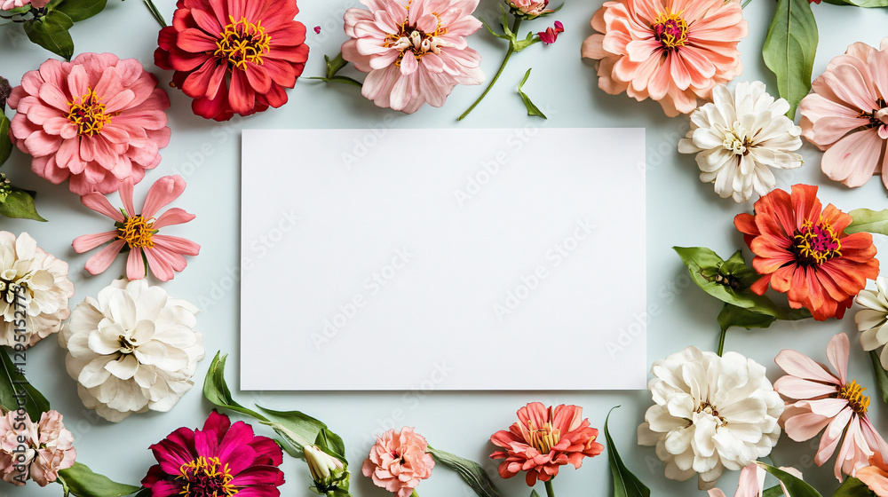 Poster a clear white paper nestled amidst a flourishing collection of colorful flowers creating a charming 