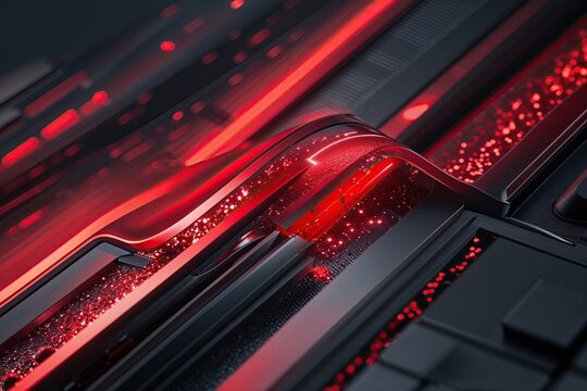 Contemporary Abstract Technology Design with Gradient Red Shimmer Effects