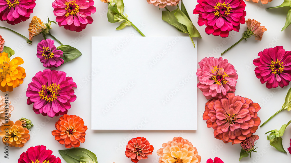 Poster stunning white paper surrounded by a lush array of colorful flowers showcasing a whimsical and cheer