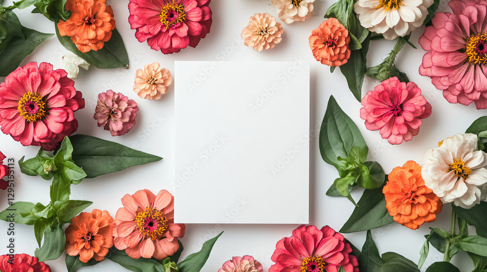 Aufkleber Charming white paper surrounded by a colorful array of flowers creating a beautiful and inviting natural scene