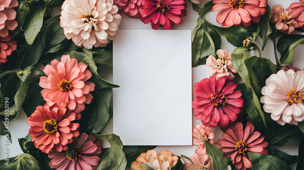 Poster elegant white paper surrounded by beautiful flowers in a colorful arrangement creating a stunning vi