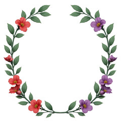 Fototapeta premium Floral Wreath with Red and Purple Flowers, transparent background