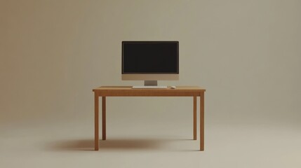 Minimalist Computer on Wooden Table in Empty Room