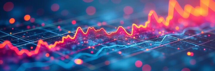 Colorful line graph on grid paper with up and down trends, data, growth