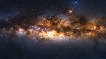 Expansive Milky Way galaxy featuring vibrant hues, gas clouds, and star clusters shining in deep space.