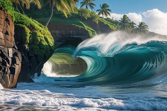 Intricate Wave Tunnel on Scenic Molokai Coast in Hawaii