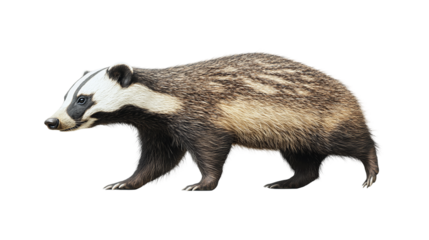 Realistic badger png on transparent background for wildlife, nature, and animal-themed designs.