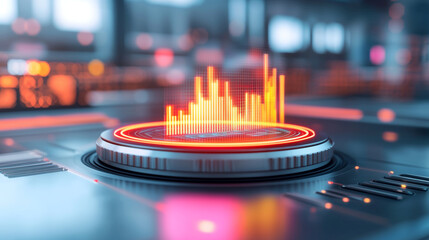 dynamic 3D analysis graph floating in modern workspace, showcasing vibrant data visualization