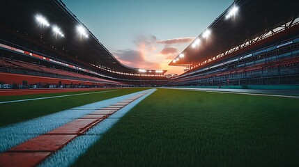 Naklejka premium Empty Stadium at Sunset Showing Track and Stands