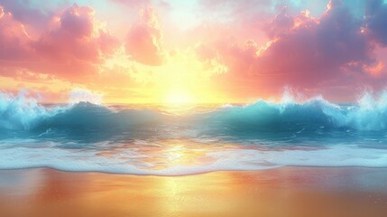 Obraz premium Sunset Beach Waves Paradise