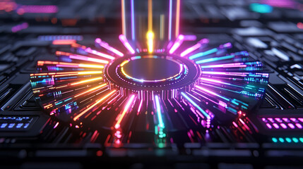 vibrant radial chart with colorful lights on futuristic interface