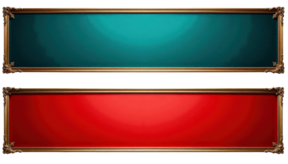 Ornate Gold Frames with Teal and Red Backgrounds, transparent background