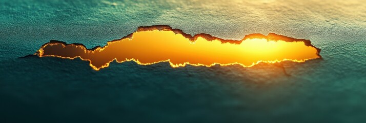 Golden Sunset Through a Tear in Teal Abstract Texture