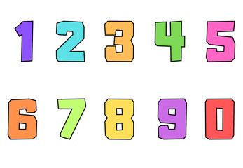 Set of numbers from zero to nine. Collection of numbers isolated on a white background. Vector illustration.