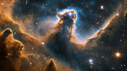 Obraz premium Vibrant galactic scene showcasing a massive nebula with sparkling celestial bodies and cosmic dust.