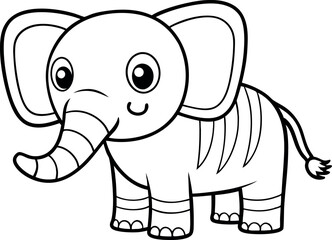 Fototapeta premium A hand drawing cartoon of an elephant coloring page vector illustration for kids