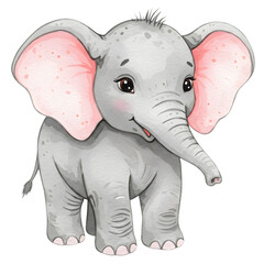 Fototapeta premium Adorable Baby Elephant Watercolor Illustration Cute Animal Design Art Pink Grey Fauna Sweet Image