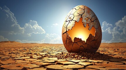 Cracked Earth Egg Symbol of Climate Change and Environmental Crisis