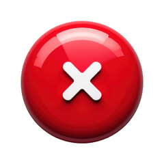 Fototapeta premium Red round button with white X, transparent background