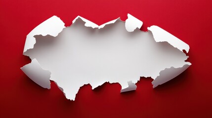Torn White Paper on Red Background with Copy Space