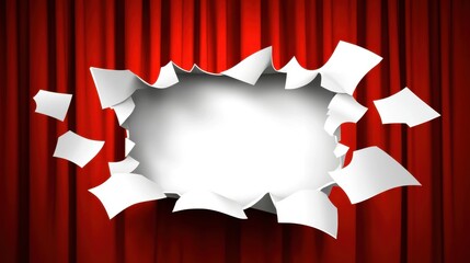 Torn Red Curtain Revealing White Space