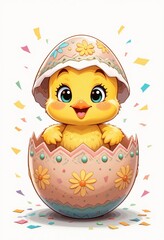 A little yellow chick coming out of an Easter egg