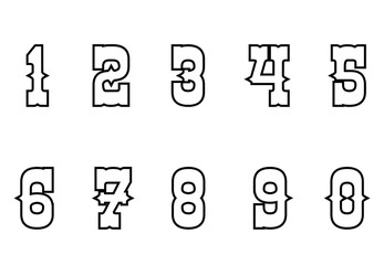 Set of numbers from zero to nine. Collection of numbers isolated on a white background. Vector illustration.