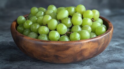 green grape in a wooden bowl isolated,studio background