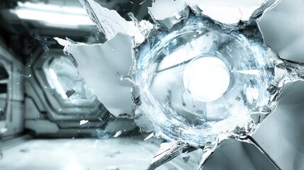 Shattered Futuristic Wall with Glowing Center