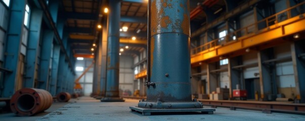 Reinforced steel column being erected, industrial setting ,  column,  shadows,  gear