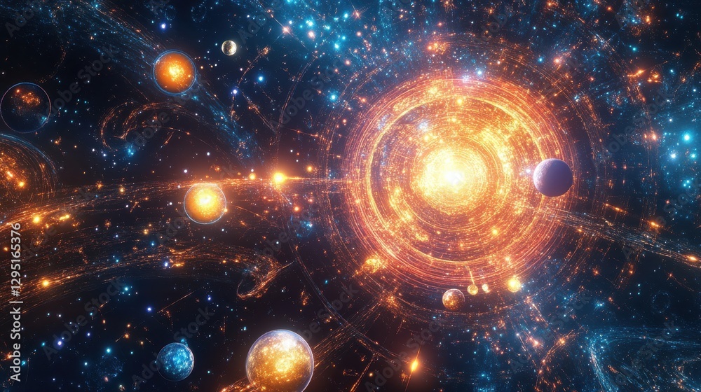 Canvas Prints cosmic universe with bright stars and orbiting planets in space