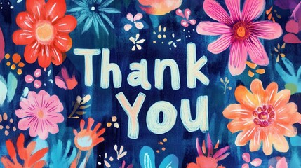 Colorful Floral Thank You Card with Handwritten Style Design