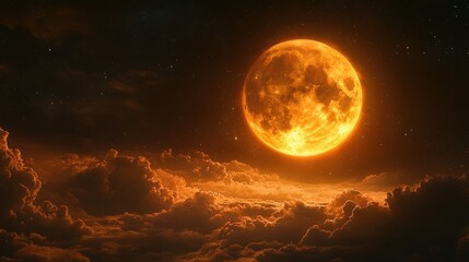 Fototapeta premium A breathtaking orange full moon glowing against a deep black night sky, creating a dramatic celestial view.