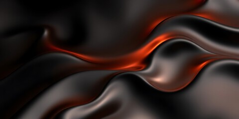 Fototapeta premium Abstract flowing waves of dark gray and deep orange on a black background.