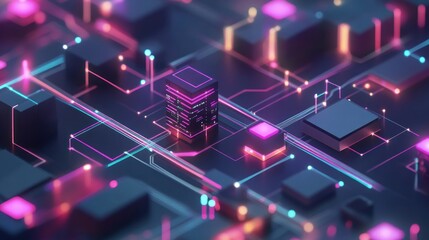 Futuristic city on circuit board