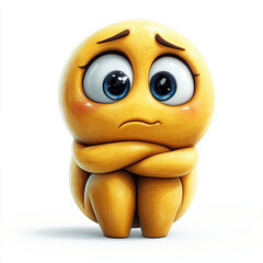 Chibi emoji hugging knees with sad expression