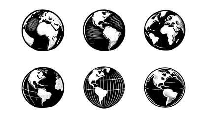globe silhouette set, isolated background