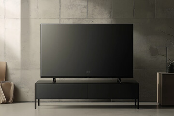 Fototapeta premium Modern Minimalist Television Setup in Contemporary Living Room